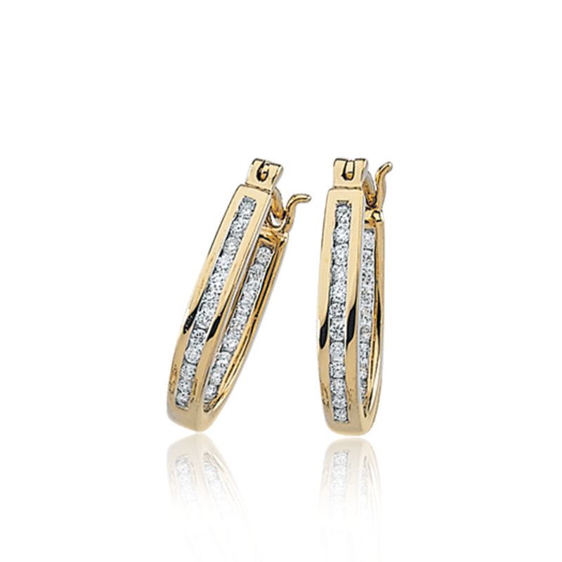 14 Cttw Channel Set Diamond Hoops  14k Yellow Gold